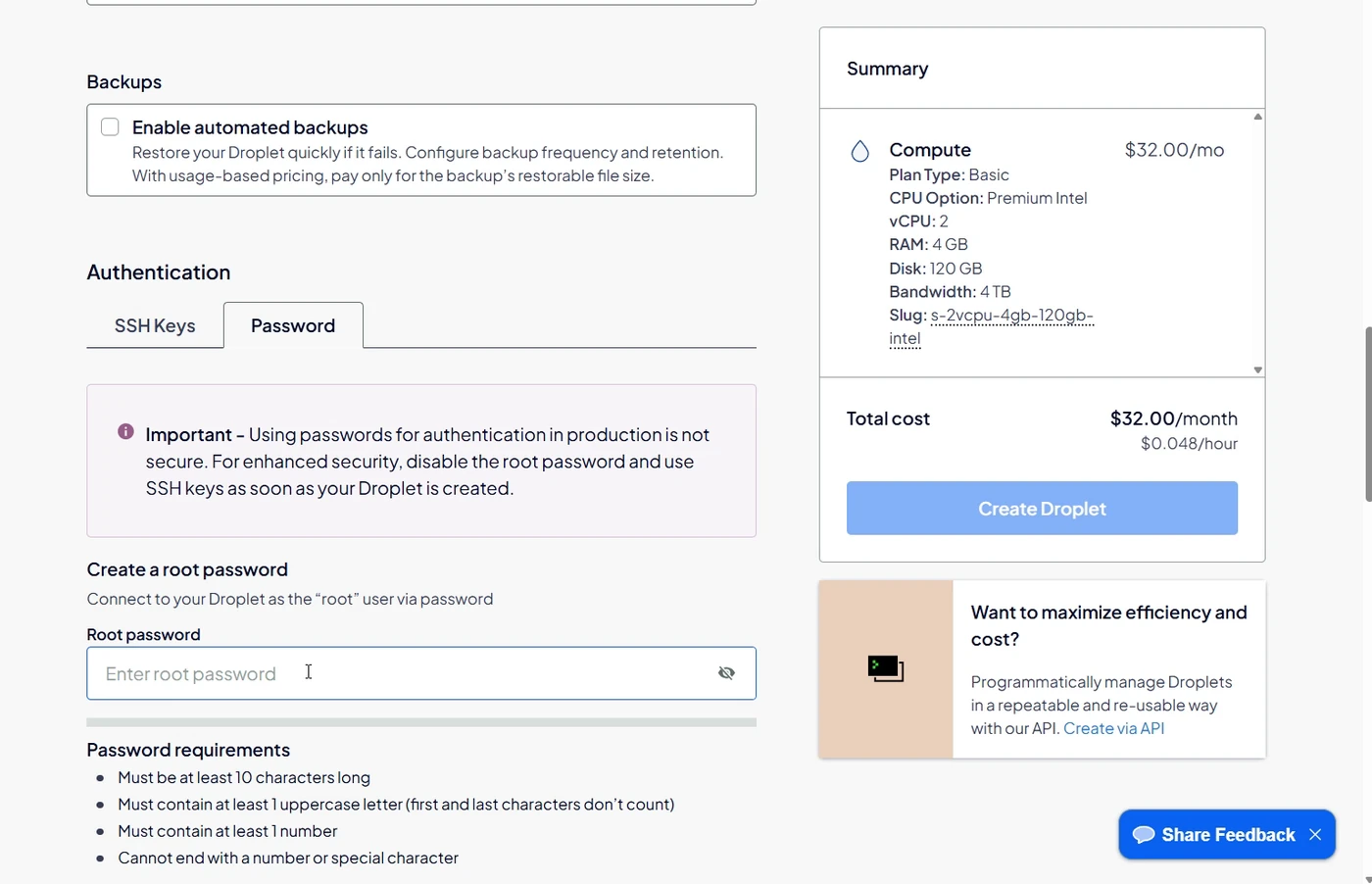 Authentication: SSH key or password
